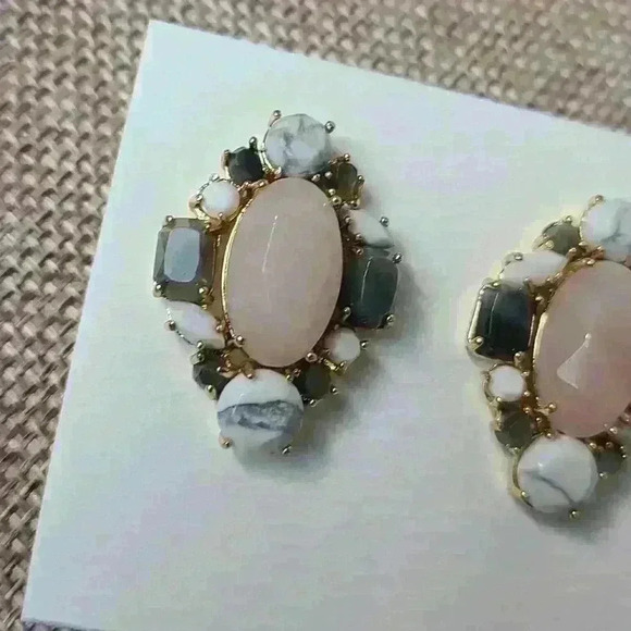 Vintage rose quartz muilt stones gold tone statement earrings - Picture 14 of 17